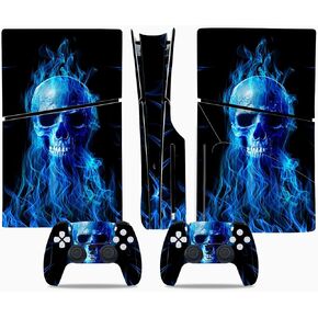 Full Skin Sticker for PS5 Slim Console Disc Edition Vinyl Skin Decal Cover for PS5 Slim Controller Flame Skull (Flame)