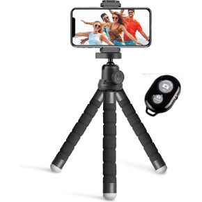 Acuvar Portable and Flexible 10" Phone Tripod Stand for Cellphones, Compact Mini Tripod with Remote for Video Recording, Vlogging and Travel Photography(Black)