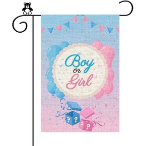 Boy or Girl Garden Flag Double Sided, Gender Reveal/Welcome Baby Yard Lawn Sign, He or She House Door Sign, Pregnancy Announcement Party Outdoor Garden Decorations Burlap, 12x18 Inch
