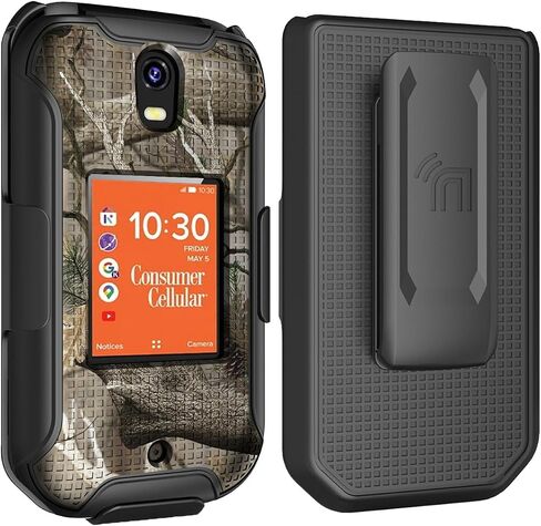Nakedcellphone Holster Series for Consumer Cellular IRIS Flip Phone Case, Slim Hard Shell Cover and Belt Clip Holder Combination - Bush Camo in Saudi Arabia