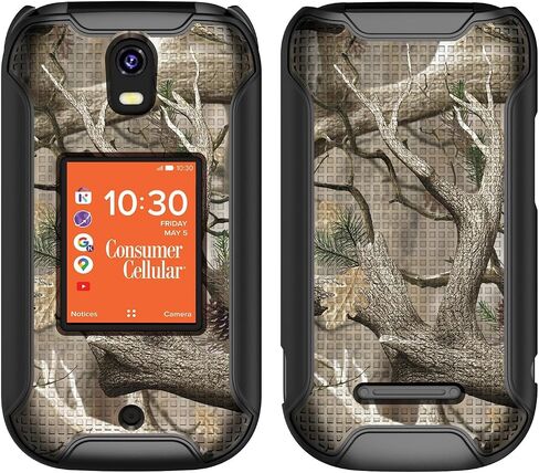Nakedcellphone Holster Series for Consumer Cellular IRIS Flip Phone Case, Slim Hard Shell Cover and Belt Clip Holder Combination - Bush Camo in Saudi Arabia