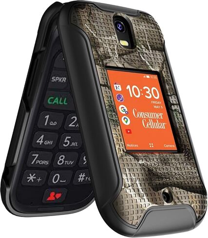 Nakedcellphone Holster Series for Consumer Cellular IRIS Flip Phone Case, Slim Hard Shell Cover and Belt Clip Holder Combination - Bush Camo in Saudi Arabia