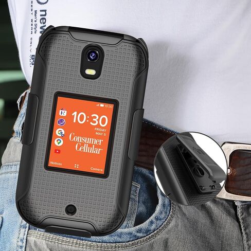 Nakedcellphone Holster Series for Consumer Cellular IRIS Flip Phone Case, Slim Hard Shell Cover and Belt Clip Holder Combination - Bush Camo in Saudi Arabia