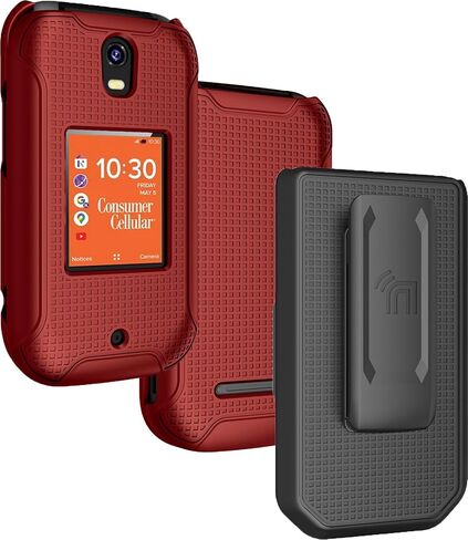 Nakedcellphone Holster Series for Consumer Cellular IRIS Flip Phone Case, Slim Hard Shell Cover and Belt Clip Holder Combination - Bush Camo in Saudi Arabia