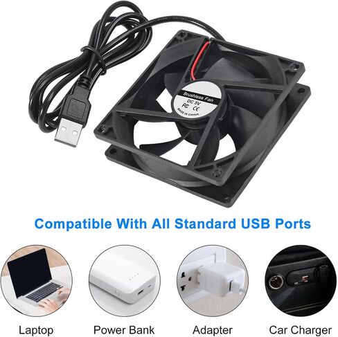 2PCS 12025 Fan 120x120x25mm DC 5V 120mm x 25mm USB Brushless Cooling PC Fan, Replacement Ball Bearing 120mm Fan for Cooling DIY PC Computer Case Fan - USB in Kuwait