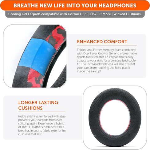 WC Freeze HS60 - Cooling Gel Replacement Earpads for Corsair HS50, HS60, HS70 & More by Wicked Cushions - Boost Comfort, Durability, Thickness & Sound Isolation for Epic Gaming Sessions | 90s Black in Saudi Arabia