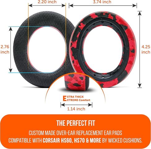 WC Freeze HS60 - Cooling Gel Replacement Earpads for Corsair HS50, HS60, HS70 & More by Wicked Cushions - Boost Comfort, Durability, Thickness & Sound Isolation for Epic Gaming Sessions | 90s Black in Saudi Arabia