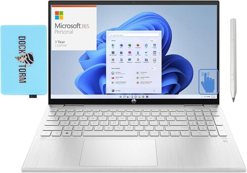 كمبيوتر محمول HP Pavilion x360 Home & Business 2 في 1 (Intel i5-1235U 10-Core، ذاكرة الوصول العشوائي 64 جيجابايت، 1 تيرابايت PCIe SSD، Intel Iris Xe، 15.6 بوصة 60 هرتز Touch Win 11 Pro) مع MS 365 Personal، Dockztorm Hub in Saudi Arabia