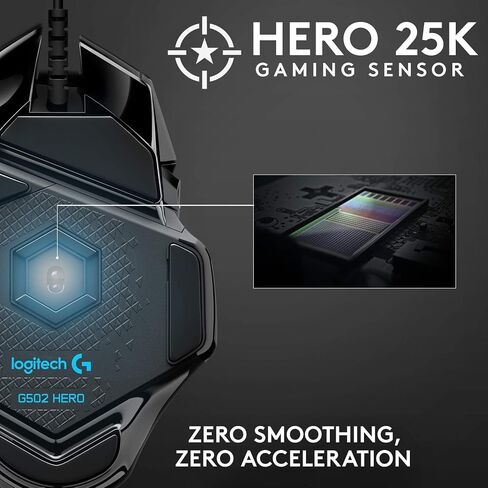 Logitech G502 SE HERO High Performance RGB Wired Gaming Mouse, HERO 16K Sensor, 11 Programmable Buttons, Adjustable Weights, LIGHTSYNC RGB, Onboard Memory, Tilt Wheel, Black, includes Cloth in Saudi Arabia