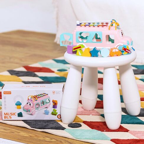 PlenPLAY Interactive Musical Bus Toy for Toddlers - Xylophone, Abacus, Shape Sorter, and Push/Pull & Go Feature - Perfect Educational Gift for Toddlers 1-3 (Blue) in Saudi Arabia