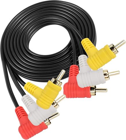 كابل GINTOOYUN Audio Video 3 RCA مطلي بالذهب زاوية قائمة 90 درجة 3 RCA ذكر إلى الزاوية اليمنى 90 درجة 3 كابل تمديد RCA ذكر للتلفزيون، صندوق التلفزيون، مكبر الصوت، خلاط الصوت، إلخ (58.2 بوصة) in Saudi Arabia