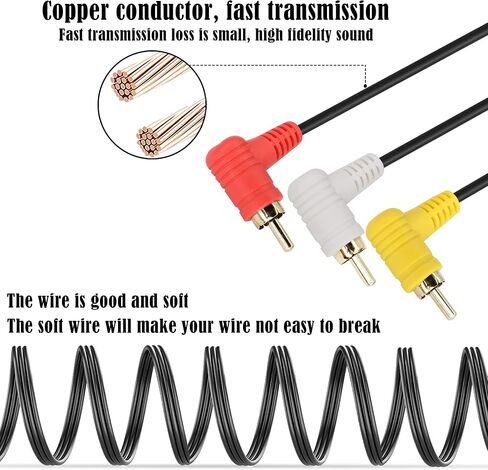 كابل GINTOOYUN Audio Video 3 RCA مطلي بالذهب زاوية قائمة 90 درجة 3 RCA ذكر إلى الزاوية اليمنى 90 درجة 3 كابل تمديد RCA ذكر للتلفزيون، صندوق التلفزيون، مكبر الصوت، خلاط الصوت، إلخ (58.2 بوصة) in Saudi Arabia