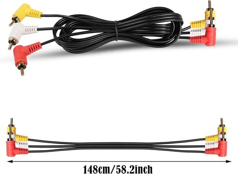 كابل GINTOOYUN Audio Video 3 RCA مطلي بالذهب زاوية قائمة 90 درجة 3 RCA ذكر إلى الزاوية اليمنى 90 درجة 3 كابل تمديد RCA ذكر للتلفزيون، صندوق التلفزيون، مكبر الصوت، خلاط الصوت، إلخ (58.2 بوصة) in Saudi Arabia