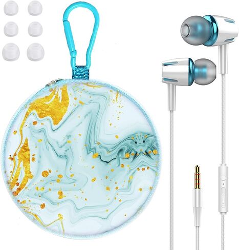 Teens Wired Earbuds with Case, 3.5mm Headphones for School, Beach Blue | GOGOSINIS Wired Student Earbuds, with Carabiner Clip to Attach on School Backpack, Small Eartips, for PC and Tablets in Saudi Arabia