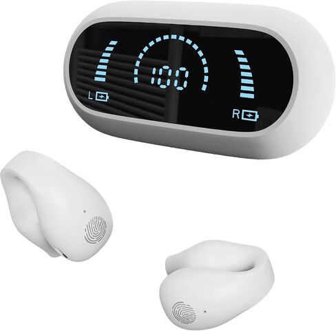 Open Ear Headphones,Wireless Bluetooth Earbuds,Sport Earbuds,Bluetooth 5.2 Clip-on Earphones,32 Hours Playtime with Case, Workout Headphones (Pure White, LED Display) in Saudi Arabia