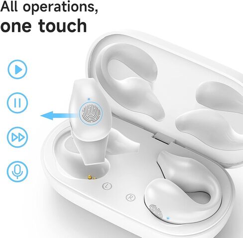 Open Ear Headphones,Wireless Bluetooth Earbuds,Sport Earbuds,Bluetooth 5.2 Clip-on Earphones,32 Hours Playtime with Case, Workout Headphones (Pure White, LED Display) in Saudi Arabia