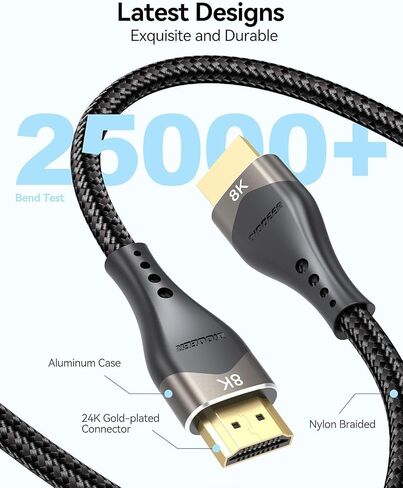 10K 8K HDMI Cable 5FT, Ultra High Speed HDMI to HDMI Cable 2.1 HDMI Cord 5 Feet 8K@60Hz, 4K@120Hz/144Hz, eARC, HDR10+, 3D, HDCP2.3 for Monitor, PS5, Roku TV, SoundBar, Blu-ray, Laptop, HDTV in Saudi Arabia