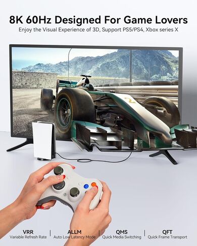 10K 8K HDMI Cable 5FT, Ultra High Speed HDMI to HDMI Cable 2.1 HDMI Cord 5 Feet 8K@60Hz, 4K@120Hz/144Hz, eARC, HDR10+, 3D, HDCP2.3 for Monitor, PS5, Roku TV, SoundBar, Blu-ray, Laptop, HDTV in Saudi Arabia