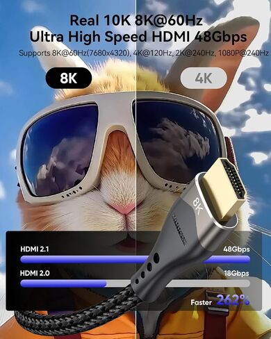 10K 8K HDMI Cable 5FT, Ultra High Speed HDMI to HDMI Cable 2.1 HDMI Cord 5 Feet 8K@60Hz, 4K@120Hz/144Hz, eARC, HDR10+, 3D, HDCP2.3 for Monitor, PS5, Roku TV, SoundBar, Blu-ray, Laptop, HDTV in Saudi Arabia