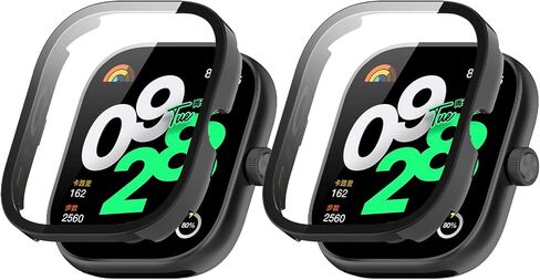 حافظة مكونة من قطعتين لساعة Redmi Watch 4، غطاء صلب من البولي كربونات عالي الدقة وواقي شاشة مقوى فائق النحافة ومضاد للخدش وتغطية كاملة لساعة Redmi Watch 4 الذكية، أسود in Kuwait