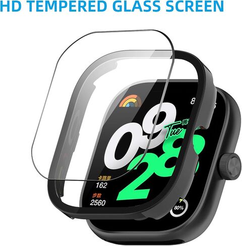 حافظة مكونة من قطعتين لساعة Redmi Watch 4، غطاء صلب من البولي كربونات عالي الدقة وواقي شاشة مقوى فائق النحافة ومضاد للخدش وتغطية كاملة لساعة Redmi Watch 4 الذكية، أسود in Kuwait