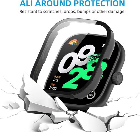 حافظة مكونة من قطعتين لساعة Redmi Watch 4، غطاء صلب من البولي كربونات عالي الدقة وواقي شاشة مقوى فائق النحافة ومضاد للخدش وتغطية كاملة لساعة Redmi Watch 4 الذكية، أسود in Kuwait