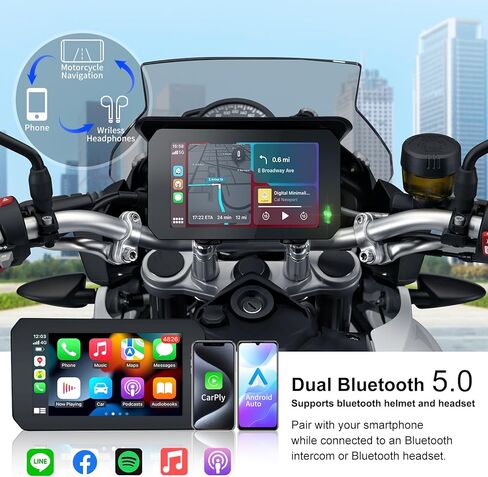 مسجل كاميرا دراجة نارية PARKVISION - 5 بوصة مقاوم للماء للدراجات النارية Carplay Android Auto - كاميرا تسجيل عالية الدقة 1080 بكسل - شاشة لمس IPS محمولة - تسجيل حلقة G-Sensor بسعة 64 جيجابايت in Kuwait