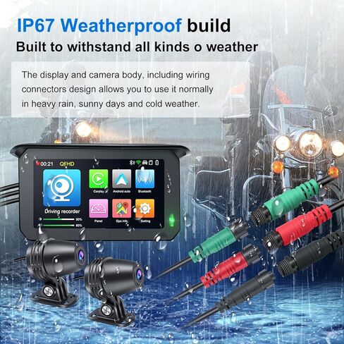 مسجل كاميرا دراجة نارية PARKVISION - 5 بوصة مقاوم للماء للدراجات النارية Carplay Android Auto - كاميرا تسجيل عالية الدقة 1080 بكسل - شاشة لمس IPS محمولة - تسجيل حلقة G-Sensor بسعة 64 جيجابايت in Kuwait