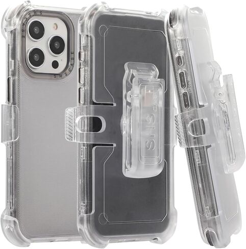 CCSamll for iPhone 15 Pro Max Case Crystal Clear with Belt Clip Holster, [Not Yellowing] [Military Drop Protection] Shockproof with 360°Rotating Kickstand for iPhone 15 Pro Max BLF Transparent in Kuwait