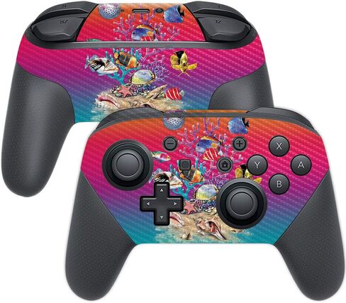 MightySkins Carbon Fiber Skin for Nintendo Switch Pro Controller - Coral Garden | Protective, Durable Textured Carbon Fiber Finish | Easy to Apply, Remove, and Change Styles | Made in The USA in Saudi Arabia