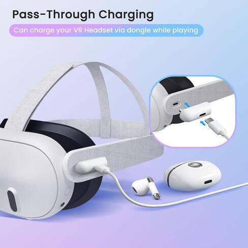 سماعات أذن لاسلكية للألعاب من Lampelc، اتصال مزدوج لسماعات الواقع الافتراضي، دونجل USB-C متوافق مع Meta Quest 3، Quest 2، الكمبيوتر الشخصي، Switch، Steam Deck in Kuwait