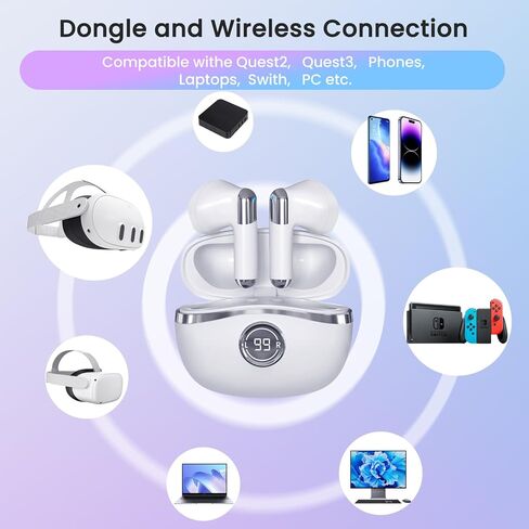 سماعات أذن لاسلكية للألعاب من Lampelc، اتصال مزدوج لسماعات الواقع الافتراضي، دونجل USB-C متوافق مع Meta Quest 3، Quest 2، الكمبيوتر الشخصي، Switch، Steam Deck in Kuwait