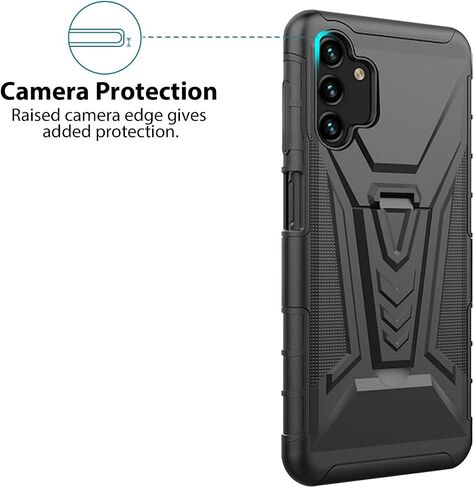 TJS Compatible for Samsung Galaxy A14 5G Case, with Tempered Glass Screen Protector, Belt Clip Holster Hybrid Kickstand Heavy Duty Drop Protector Cover Phone Case (Black) in Saudi Arabia