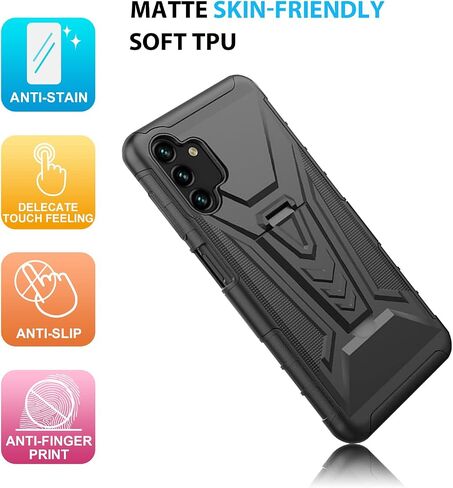 TJS Compatible for Samsung Galaxy A14 5G Case, with Tempered Glass Screen Protector, Belt Clip Holster Hybrid Kickstand Heavy Duty Drop Protector Cover Phone Case (Black) in Saudi Arabia