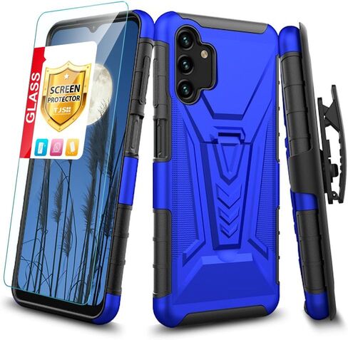 TJS Compatible for Samsung Galaxy A14 5G Case, with Tempered Glass Screen Protector, Belt Clip Holster Hybrid Kickstand Heavy Duty Drop Protector Cover Phone Case (Black) in Saudi Arabia