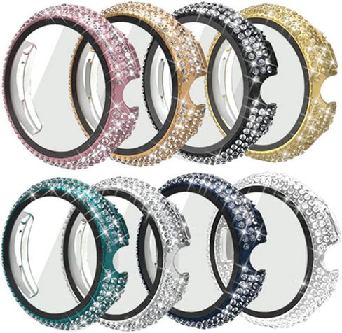 Compatible for Google Pixel Watch Case Full Diamond Hard PC Plating Bumper with Tempered Glass Screen Protector Bling Crystal Diamonds Shiny Glitter Frame Case Cover for Google Pixel Watch (Black) in Saudi Arabia