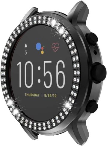 Compatible for Fossil Gen 5 Carlyle Double Row Diamond PC Plating Bumper Case Bling Crystal Diamonds Shiny Glitter Frame Hard Protective Cover for Fossil Gen5 Carlyle Watch (Black) in Saudi Arabia