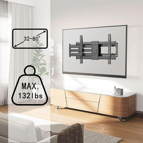 TV Wall Mount for 32-80 Inch TVs, TV Mount with Swivel,and Extension, Full Motion TV Bracket with Long Articulating Arms, Fits 8,16inch Wood Studs, Max VESA 600X400mm, Load Capacity 132lbs in Kuwait