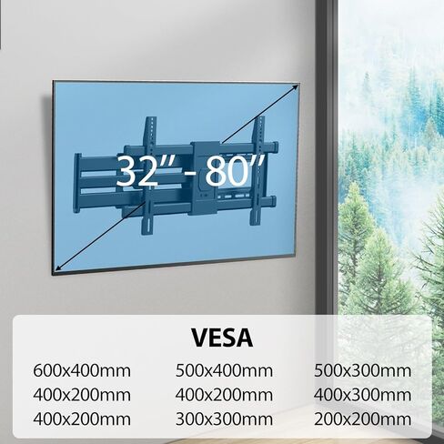 TV Wall Mount for 32-80 Inch TVs, TV Mount with Swivel,and Extension, Full Motion TV Bracket with Long Articulating Arms, Fits 8,16inch Wood Studs, Max VESA 600X400mm, Load Capacity 132lbs in Kuwait