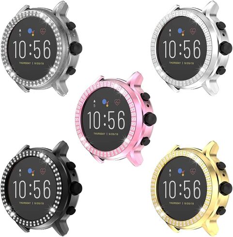 Compatible for Fossil Gen 5 Carlyle Double Row Diamond PC Plating Bumper Case Bling Crystal Diamonds Shiny Glitter Frame Hard Protective Cover for Fossil Gen5 Carlyle Watch (Black) in Saudi Arabia