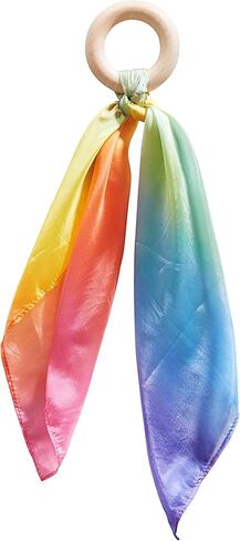 Sarah's Silks Silk and Wood Baby Teether Toy for Babies 3 Months and Older - Rainbow in Kuwait