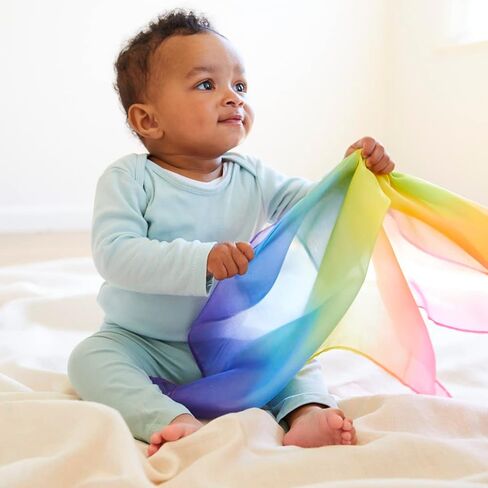 Sarah's Silks Silk and Wood Baby Teether Toy for Babies 3 Months and Older - Rainbow in Kuwait