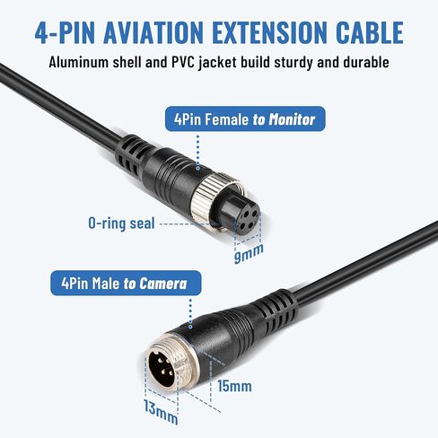 EWAY 4 دبوس كابل تمديد الطيران (50FT/15M) سلك الكاميرا الاحتياطية فيديو السيارة 4PIN سلك موصل الطيران للمركبة سيارة التخييم حافلة فان شاحنة متنقل مقطورة RV عكس الرؤية الخلفية نظام CCTV in Kuwait