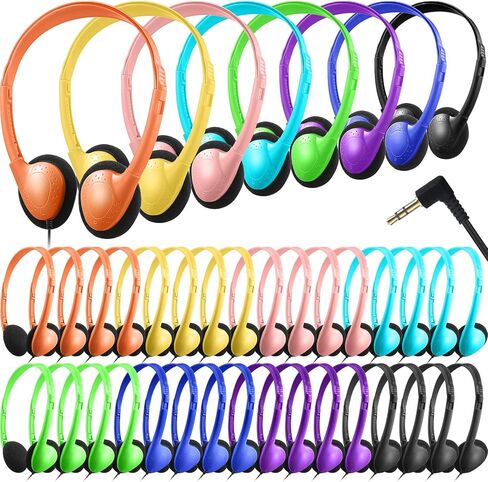 Chumia 40 Pack Class Set Headphones for Kids Students School Earphones On Ear Bulk Classroom Headsets Adjustable with 3.5 mm Headphone Plug for Children Boys Girls Adults, Office Supplies, Colored in Saudi Arabia