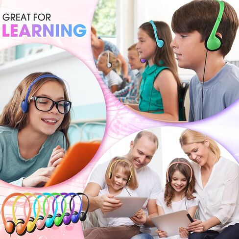 Chumia 40 Pack Class Set Headphones for Kids Students School Earphones On Ear Bulk Classroom Headsets Adjustable with 3.5 mm Headphone Plug for Children Boys Girls Adults, Office Supplies, Colored in Saudi Arabia