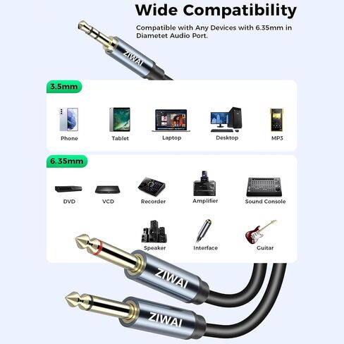 1/8 to 1/4 Stereo Cable, 1/4 to 3.5mm 1/8 TRS Y Splitter Audio Cord Compatible with Phone, PC, Computer Sound Card Mixer, Multimedia Speaker (3feet) in Saudi Arabia