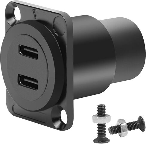 QIANRENON Dual USB C 3.1 Panel Mount Adapter 10Gbps 2 USB Type C Female to Female Fixed Mount Data Charging Connector Dual Type C 3.1 Feedthrough Bulkhead Mount Socket, Mount on D Type/XLR Panel in Saudi Arabia