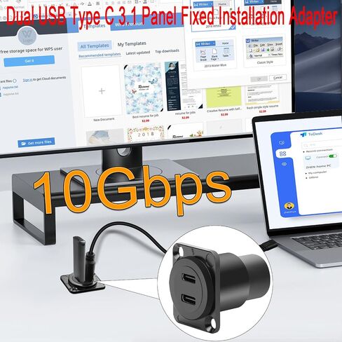 QIANRENON Dual USB C 3.1 Panel Mount Adapter 10Gbps 2 USB Type C Female to Female Fixed Mount Data Charging Connector Dual Type C 3.1 Feedthrough Bulkhead Mount Socket, Mount on D Type/XLR Panel in Saudi Arabia