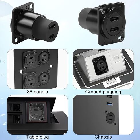 QIANRENON Dual USB C 3.1 Panel Mount Adapter 10Gbps 2 USB Type C Female to Female Fixed Mount Data Charging Connector Dual Type C 3.1 Feedthrough Bulkhead Mount Socket, Mount on D Type/XLR Panel in Saudi Arabia
