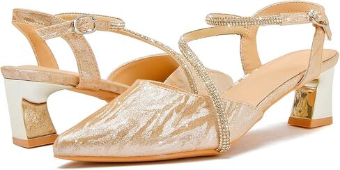 DADAWEN المرأة Slingback منخفضة حذاء بكعب سميك مغلق بمقدمة مدببة حجر الراين حزام الكاحل فستان حفلات الزفاف حذاء بكعب in Kuwait